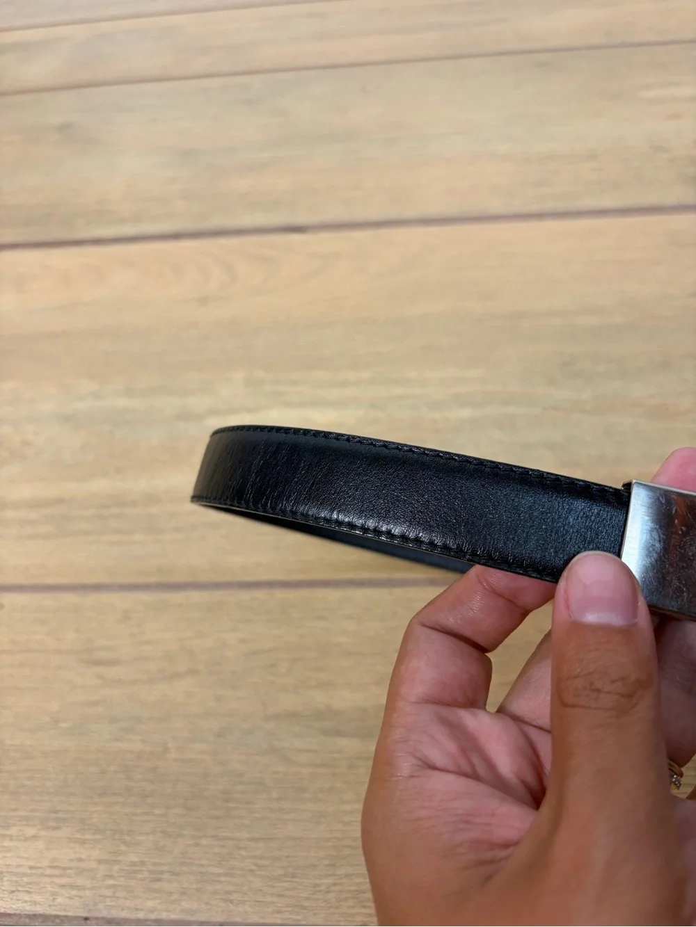 PRADA- Black Napa Leather Belt with Silver Buckle Women’s Size XS 80cm